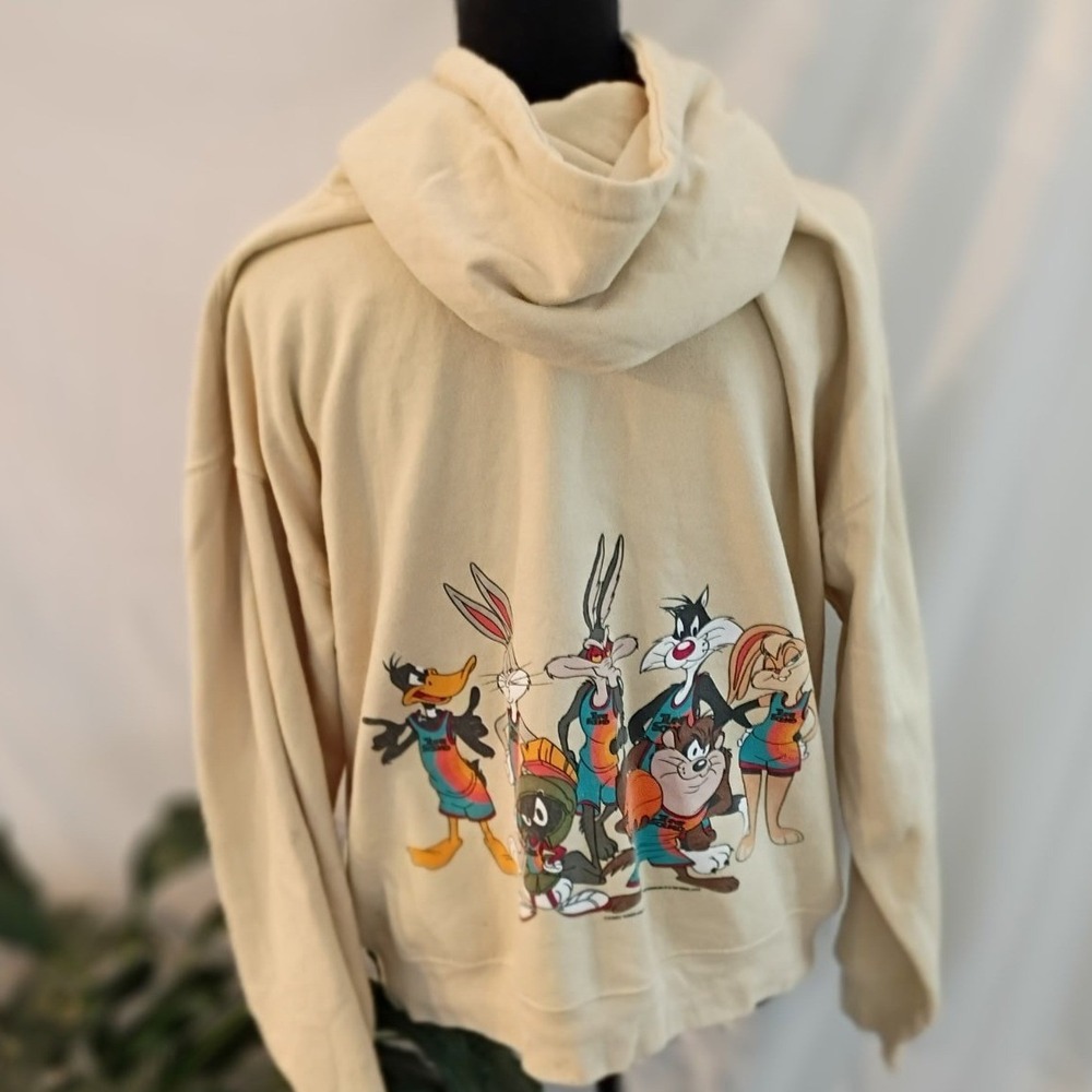 Looney Tunes Space Jam Tune Squad Hoodie Cream Beige Graphic Pullover Mens Small - Picture 3 of 7